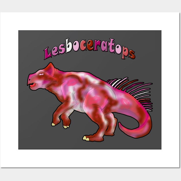 Pride Dinosaurs #2: Lesboceratops - Title Only Wall Art by Tygerwolfe